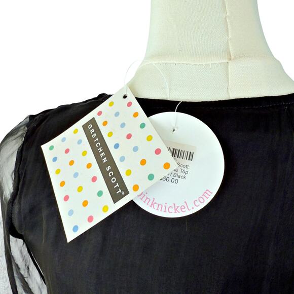 Gretchen Scott Dazzle Me Black Sheer Lined Tunic Blouse NWT Southern - Picture 4 of 7